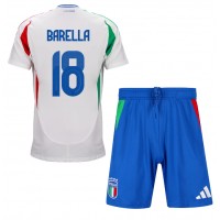 Camiseta Italia Nicolo Barella #18 Segunda Equipación Replica Eurocopa 2024 para niños mangas cortas (+ Pantalones cortos)